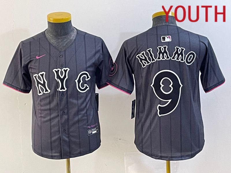 Youth New York Mets #9 Nimmo Black City Edition 2024 Nike MLB Jersey style 1->youth mlb jersey->Youth Jersey